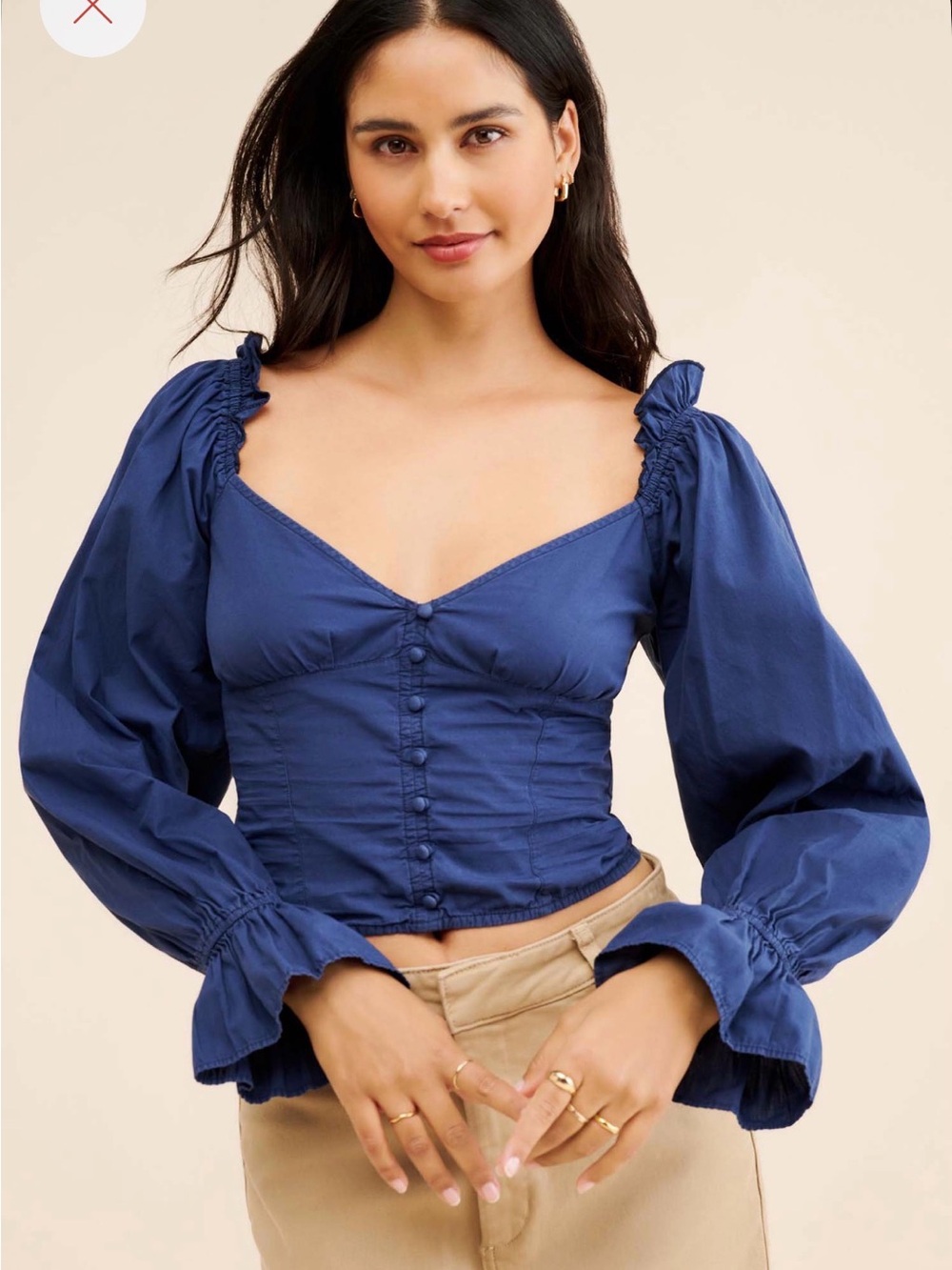 Anthropologie Navy Puff-Sleeve Blouse